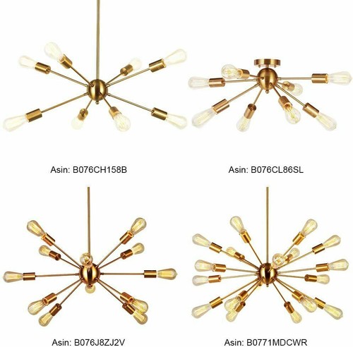 Sputnik Chandelier Brass 18 Light Mid Century Modern Pendant Lighting - Picture 7 of 7