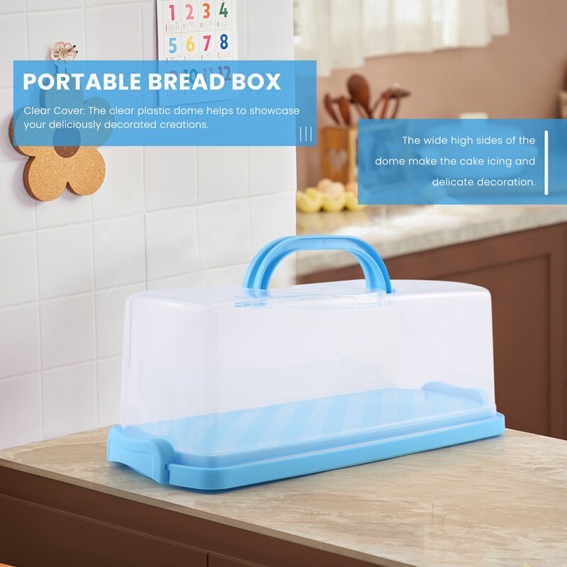Portable Bread Box with Handle Loaf Cake Container Plastic Rectangular ...