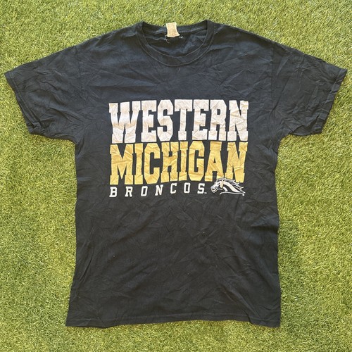 Vintage Western Michigan University Broncos Black Graphic T Shirt Mens Medium