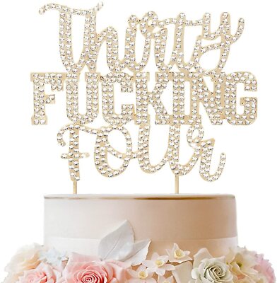 Thirty Four Funny Gold Rhinestone Cake Topper - Cheers to 34th Birthday ...