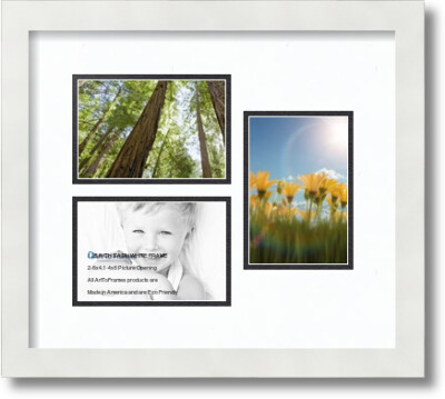 ArtToFrames Collage Mat Picture Photo Frame 3 4x6'' Openings in Satin White 389