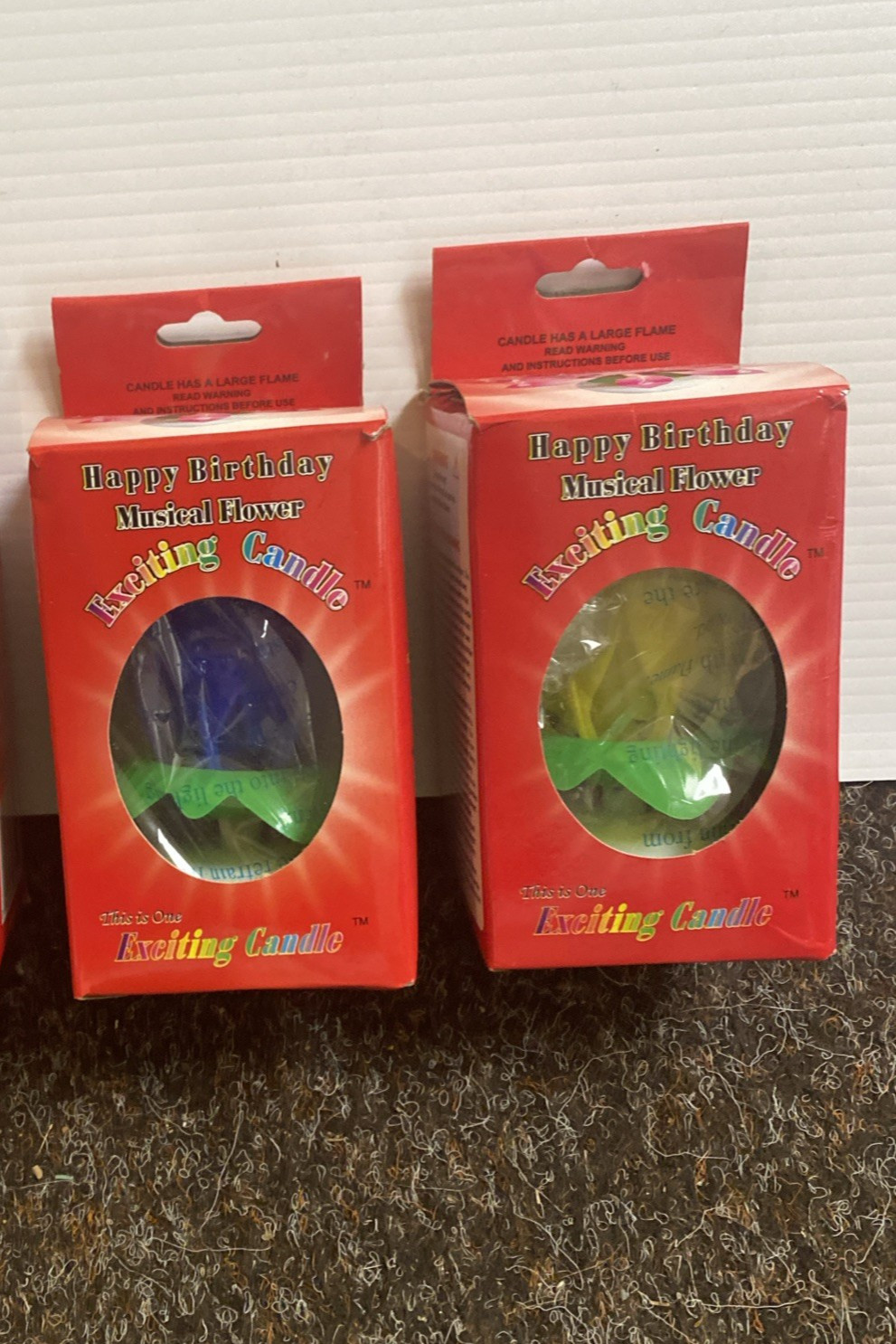 Vtg. Happy Birthday Musical Flower Candle Original Boxes Yellow Or Blue New
