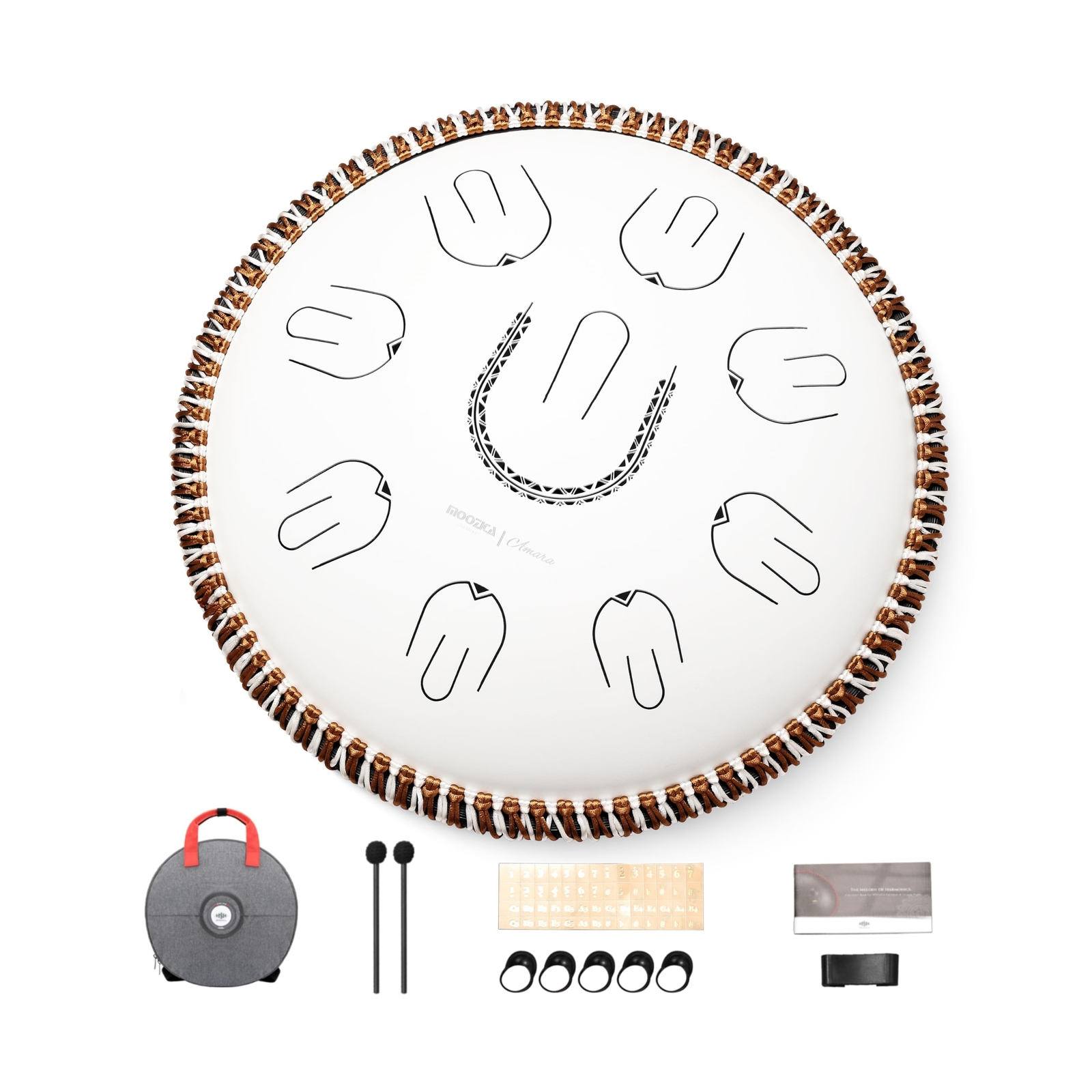 MOOZICA Steel Handpan Tongue Drum, 14" Portable Amara Scale Handpan