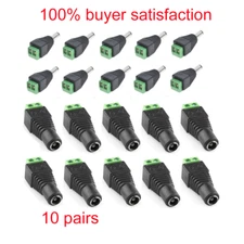 10 Pairs Male and Female 2.1x5.5mm DC Power Plug Jack Adapter Connector for CCTV