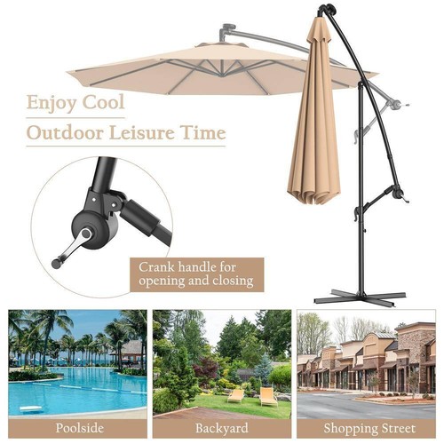 ANGELES HOME Patio Cantilever Umbrella 10' Steel Manual Tilt Crank Lift Beige - Picture 5 of 7
