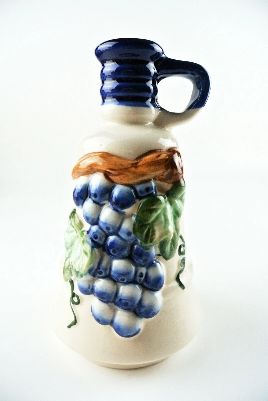 3D Grape Design 7" Purple Ceramic Handprinted Oil Bottle