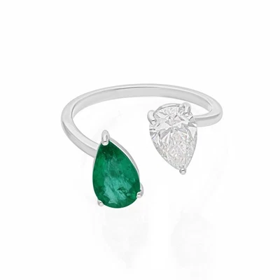 Spectrum Luxus Ring Mit 2,05 TCW Smaragd & Diamant In 18k Weißgold - Bild 1 von 4