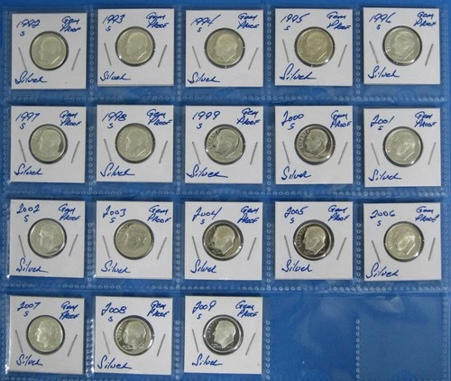 1992 thru 2009 Silver Gem Proof Roosevelt Dime Set
