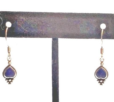 Vintage 925 Boma Sterling Silver Blue Lapis Lazuli Spade Dangle Earrings