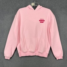 White Fox Hoodie Women XS/S Pink Comfort Club Graphic Oversized Fleece Pullover