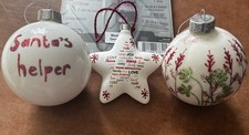 3pc Christmas Hanging Decorations Glass, White Baubles & Glitter + Star Ornament