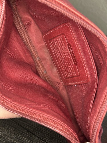 COACH - VINTAGE RED LEATHER CHUNKY CASE TRAVEL COSMETIC MAKE UP POUCH - Picture 4 of 7