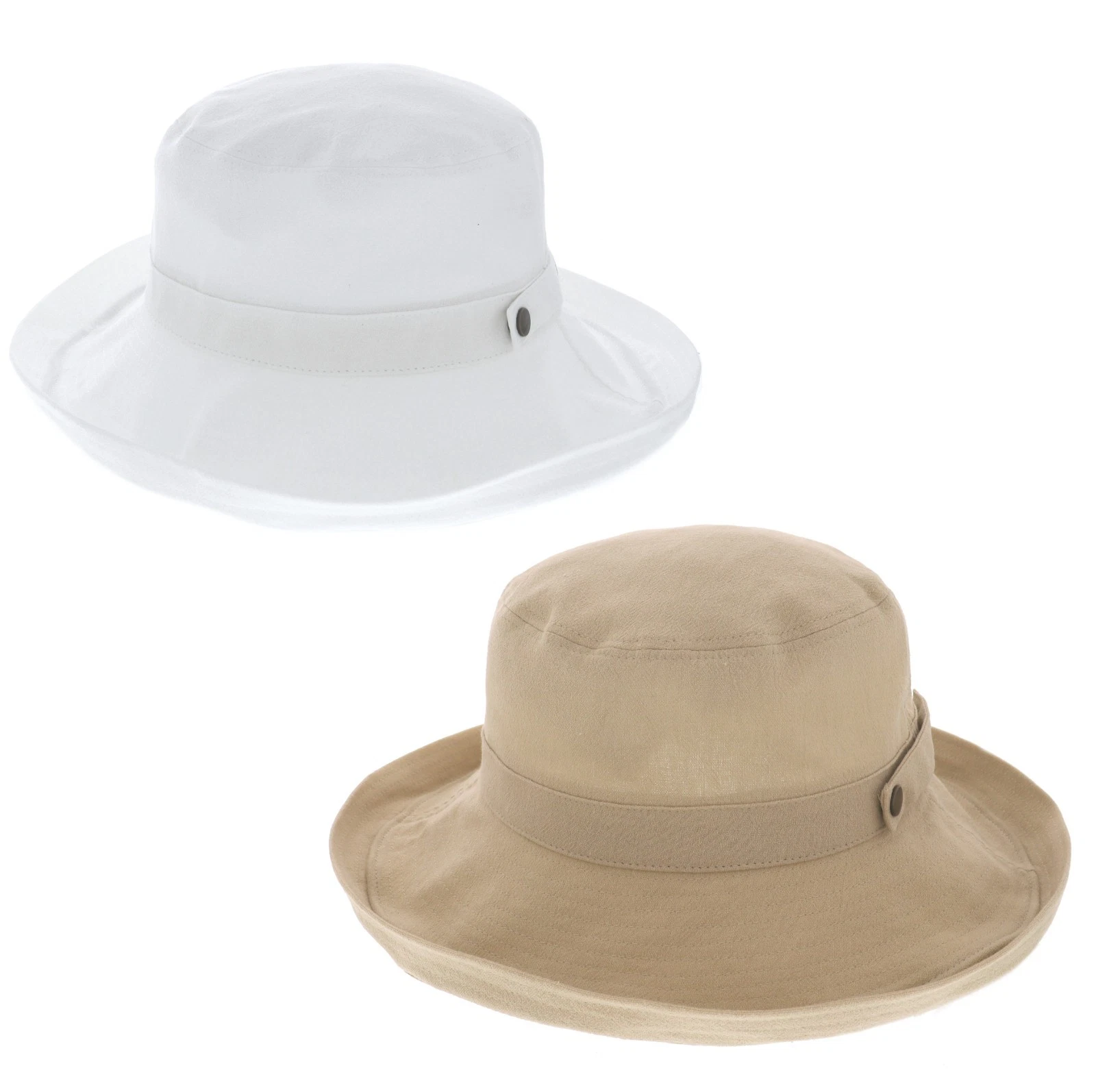 Ladies Wide Brim Sun Hat, Wired Brim, Adjustable Size, White or Sand