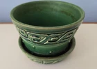 VINTAGE MCCOY POTTERY 5 INCH GREEK KEY HOBNAIL FLOWER POT WITH ATTACHED SAUCER