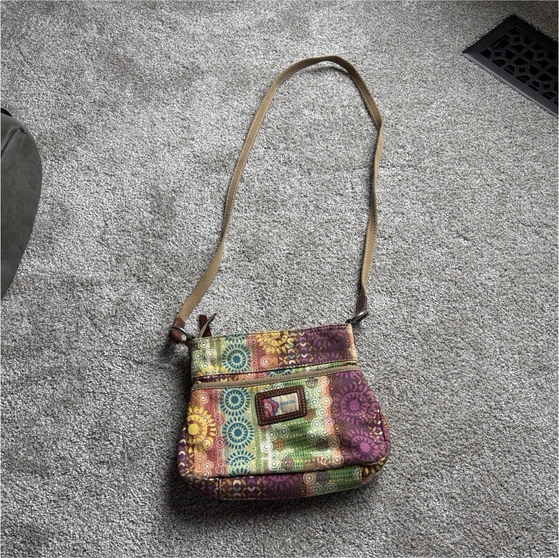 Fossil Multicolor Geometric Shoulder Bag Zip Closure with Inner & Outer Pockets