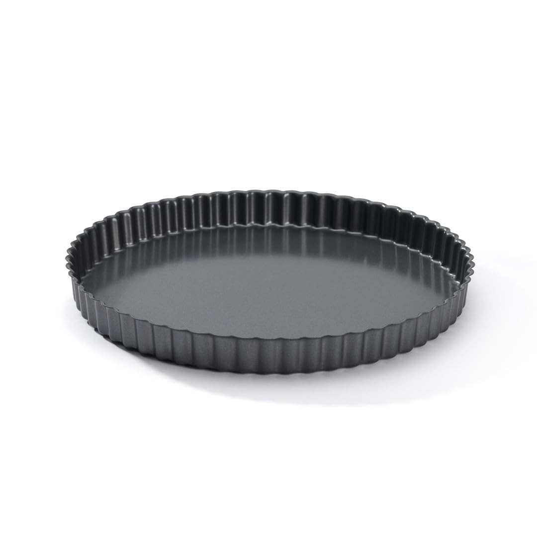 Moule à tarte rond canelé en acier antiadhésif noir de 28 cm pour pâtisserie