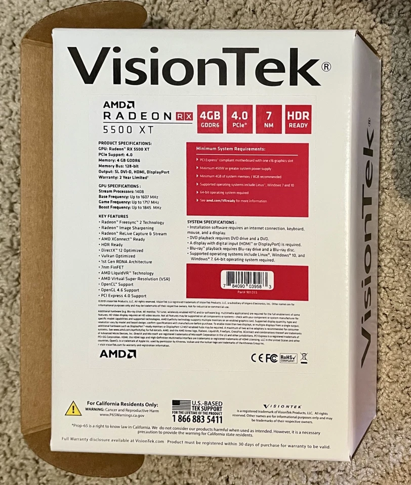 VisionTek AMD Radeon RX 5500 XT PCI-E Graphics Card GDDR6 DisplayPort HDMI DVI-D - Image 4 of 4