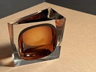 MCM Signed Murano Geometric Faceted Ashtray Amber Sommerso Trinket Dish Ashtray