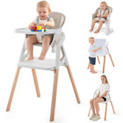 Baby High Chair, 4 in 1 Wooden Convertible High Chair for Babies and Toddlers wi