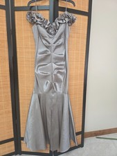 R&M Richards Long Evening Gown Taupe Champagne off Shoulder Size 12/10 Petite