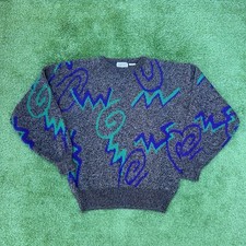 Vintage Lorenzo Italy 1980s Abstract Geometric Pattern Knit Crewneck Sweater L
