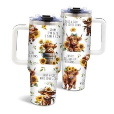 Highland Cow Gifts for Women, Cow Tumbler Flowers, Highland Cows Sunflower Yak