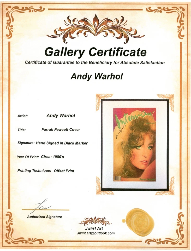 Farrah Fawcet - 43 Year Old Andy Warhol Hand signed Interview Magazine Cover - image 3 of 4