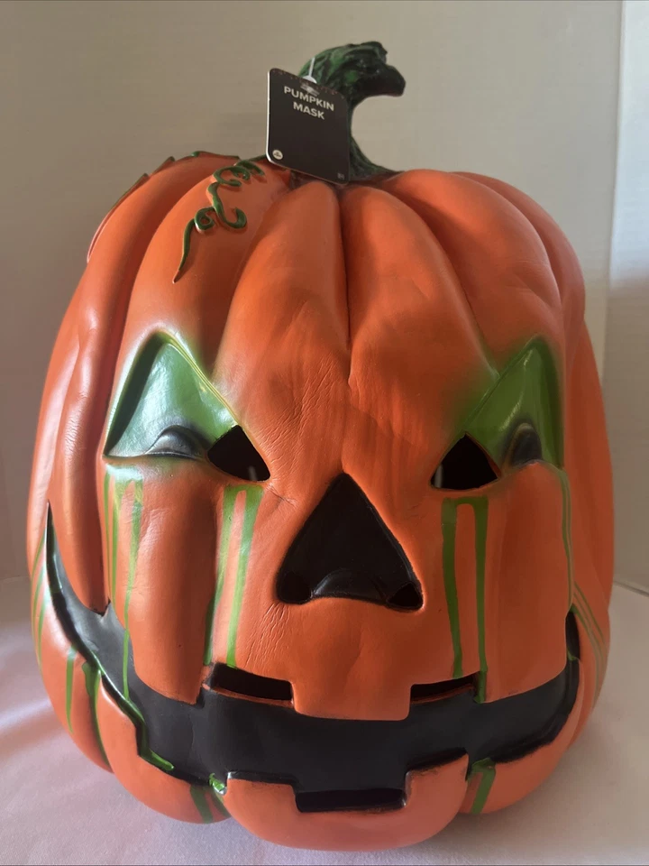 Pumpkin Head Mask Creepy Two-Sided Halloween Costume Face Latex Scary Cosplay - Image 2 of 4