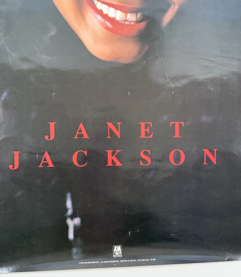 Vintage Janet Jackson Poster 1990 36x24 A&M Records Portrait Smiling Music 90s - Image 3 of 4