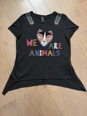 EUC DESIGUAL Spain  We Are Animals  Leopard CHEETAH T-shirt Black TUNIC XL Women