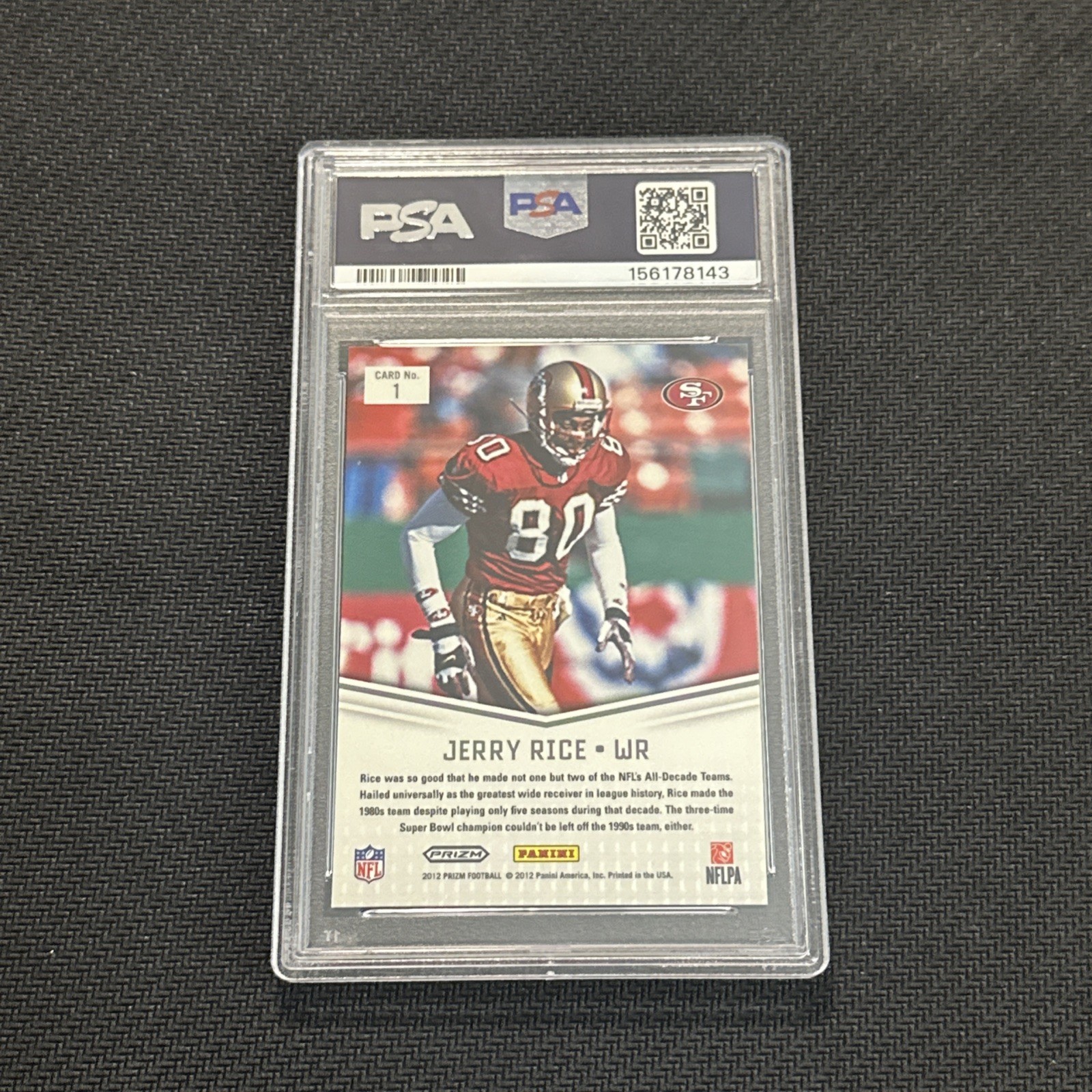 2012 Prizm Silver Prizm Jerry Rice Decade Dominance #1 PSA 10 Gem Mint 49ers view 2