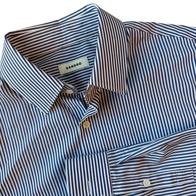 Sandro Paris Blue White Vertical Stripe Button Down Shirt Menswear S Excellent