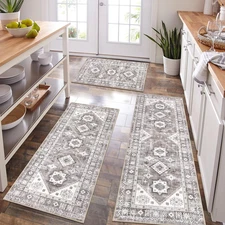 HEBE Boho Kitchen Rug Sets 3 Piece with Runner Non Slip Kitchen Rugs and Mats Wa