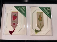2 Cash's Greetings Card -Detachable Bookmarks Woven strawberry & Pear - gift 