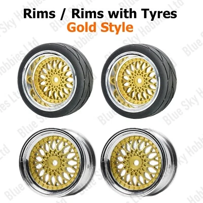 1/10 RC Road Wheels Tyres Rim Gold Style for Tamiya TT02 FTX HPI 9mm Offset!