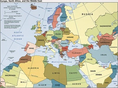 2000 CIA Map of Europe, North Africa, the Middle East Home School Poster Print