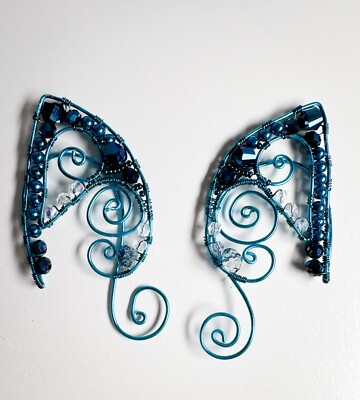 Elf EARS Fairy FANTASY Cosplay Handmade Wire Bead Costume Blue Ren Faire 2.5''