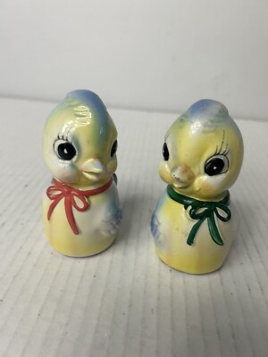 Vtg Commodore Japan Salt & Pepper Shakers Baby Blue Birds Anthropomorphic