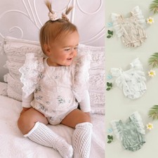 Infant Baby Girl Lace Rompers Bowknot Bodysuit Cute Newborn Ruffle Clothes