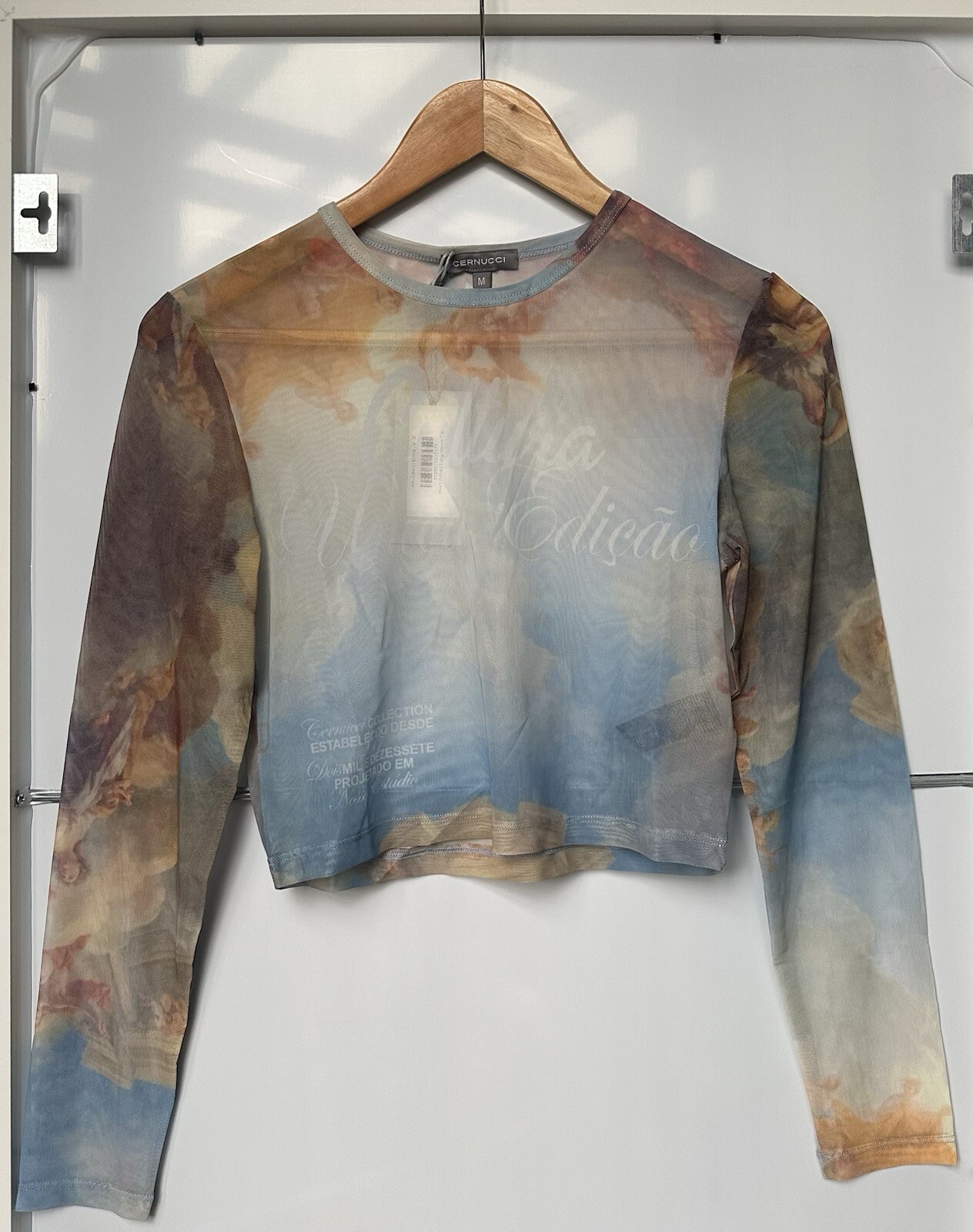 Cernucci Mesh Printed Long Sleeved Cropped T-Shirt - Multicoloured- Medium - New