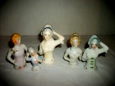 Antique Porcelain Half Doll Lot 5 Red Head Arms Away Germany Japan Pincushion