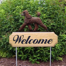 Poodle Wood Welcome Outdoor Sign Brown