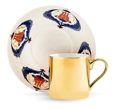 2 Piece Turkish Iznik Lale Coffee Cup Set - Porcelain Coffee Cup  & Espresso Cup