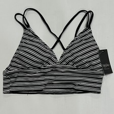 Mossimo Women's Strappy Midkini Bralette Bikini Top - Black White Stripe L