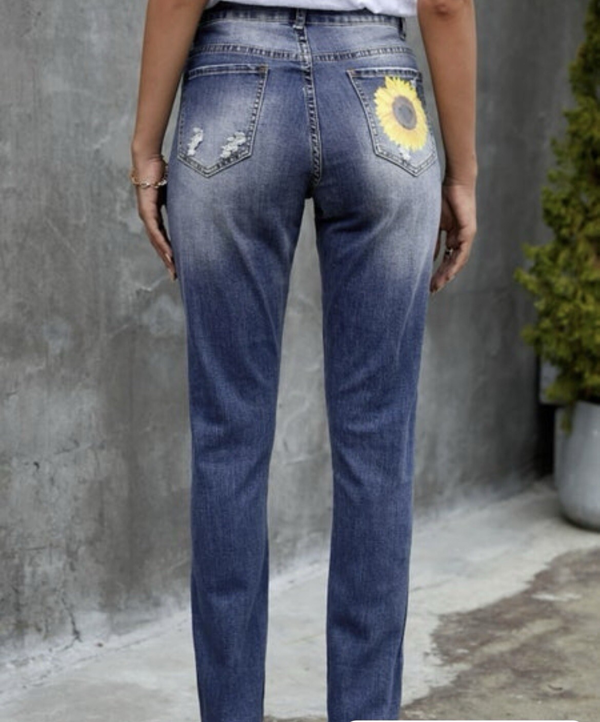 Leopard patchwork Sunflower Print Distressed High… - image 2