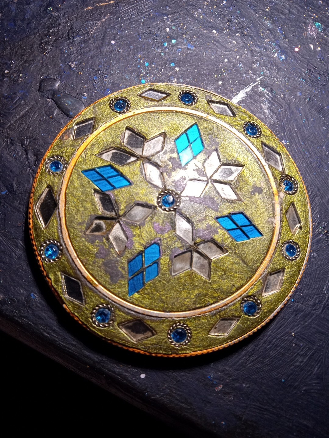 Vintage Ornately Decorated One Sided Compact Pocket Makeup Purse Mirror