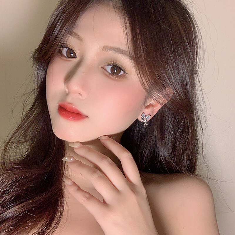 Korean Style Sweet Bowknot Zircon Stud Earrings Trendy Crystal Jewelry CR