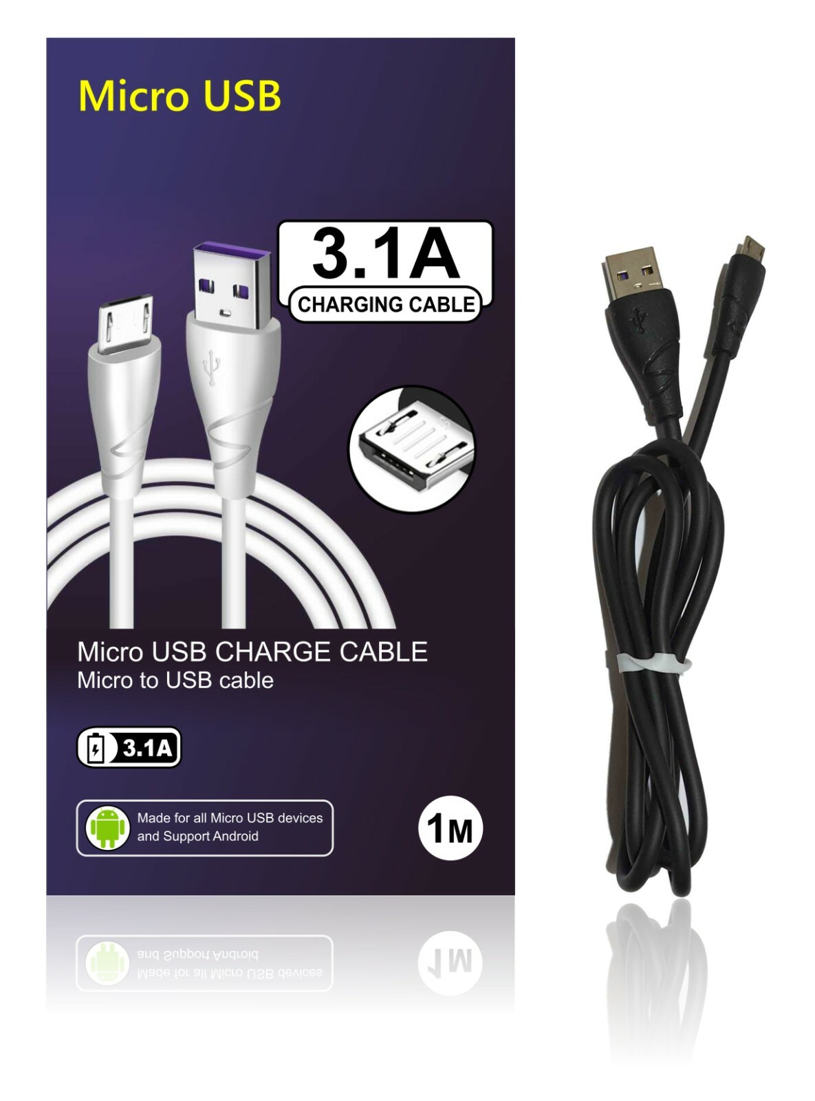 Micro USB Charger 3.1A Charging Data Cable Sync Lead For Android ...