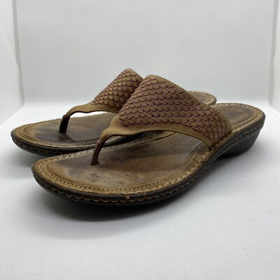 UGG Light Brown Leather Flip Flop Sandals Womens Size Weave