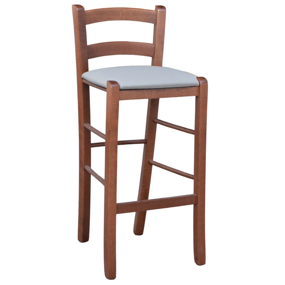 Tabouret en Bois Noyer Sombre H 67 Siège Rembourré En Cuir Artificiel